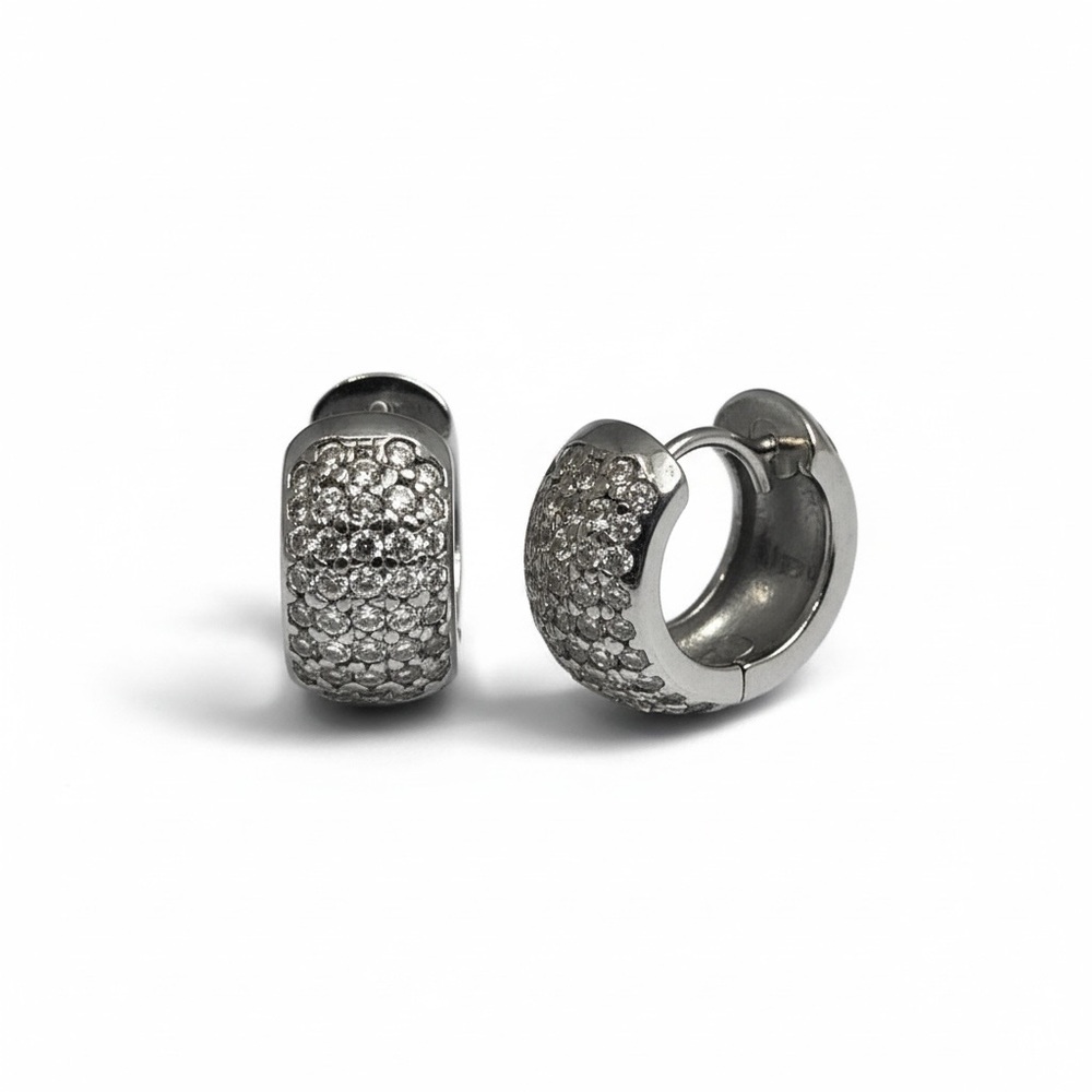 Pavé .8 CT Diamond Hinge Huggies Earrings 𖦹 14K White Gold 𖦹 Post Back Pierced